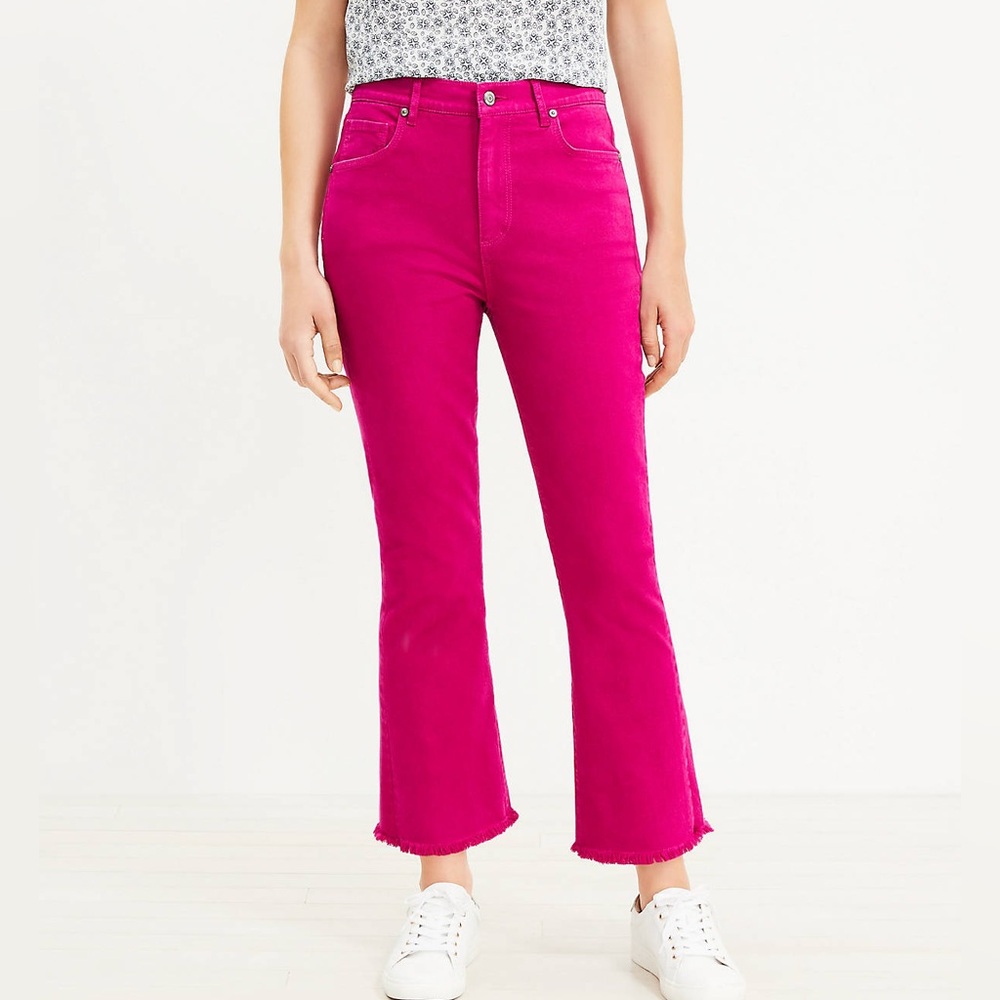 LOFT Size 27/4P Fuchsia Sunset Kick Crop Frayed High Rise Jeans Cotton/Elastane